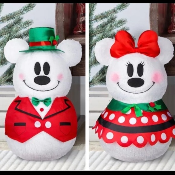 Disney Mickey Minnie Mouse Snowman Sherpa Plush Set NWT